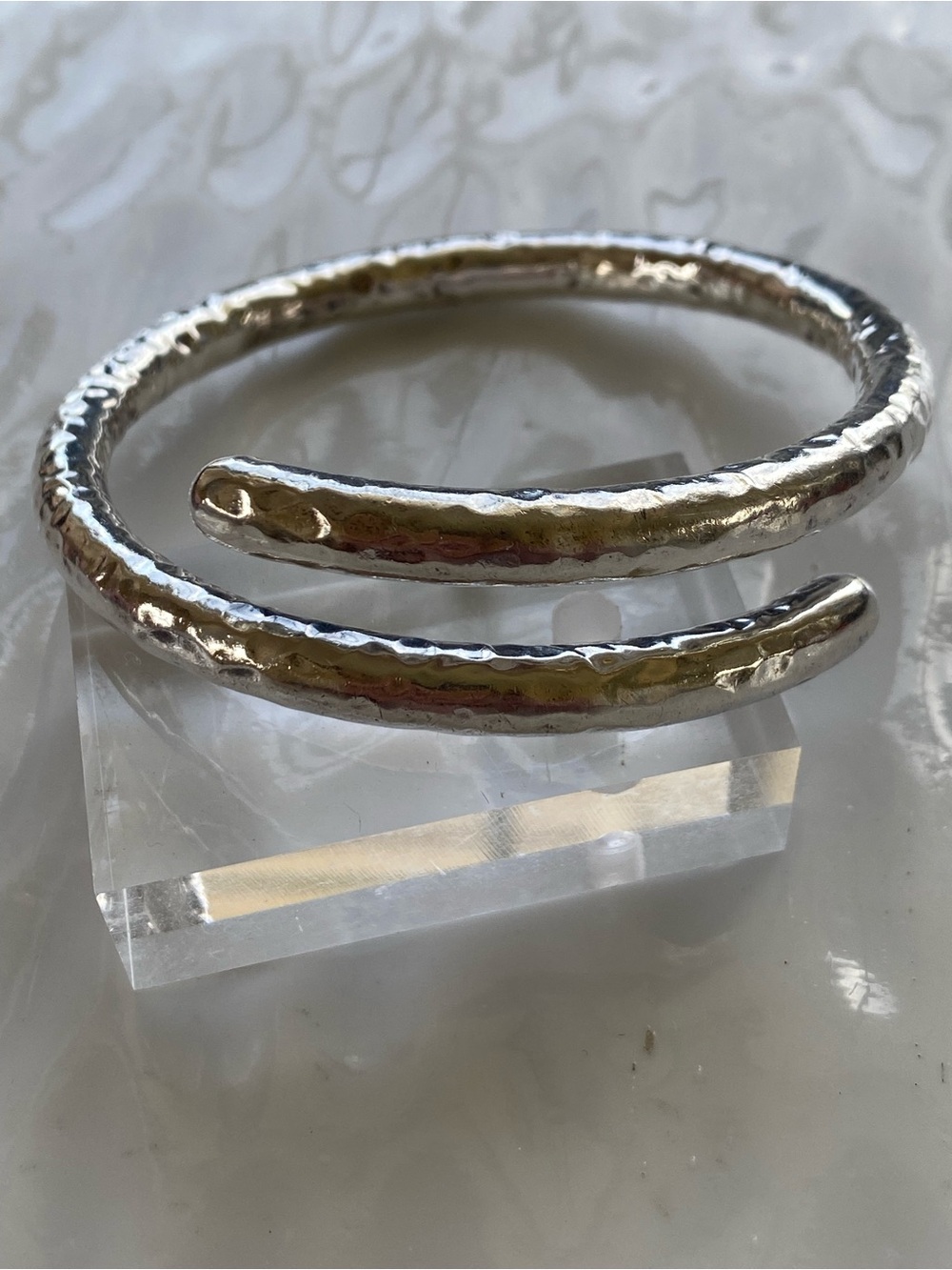 Sterling Silver Hammered Wrap Bangle Bracelet - Picture 3 of 10